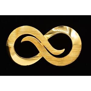 MJ Ent Vintage Big Infiniti Pin Brooch Gold Textured Chunky Signed 1980s BinAC